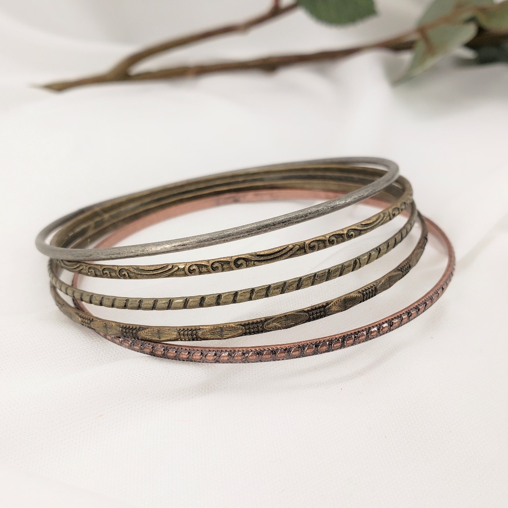 Set of 5 Metal Bangle Bracelets